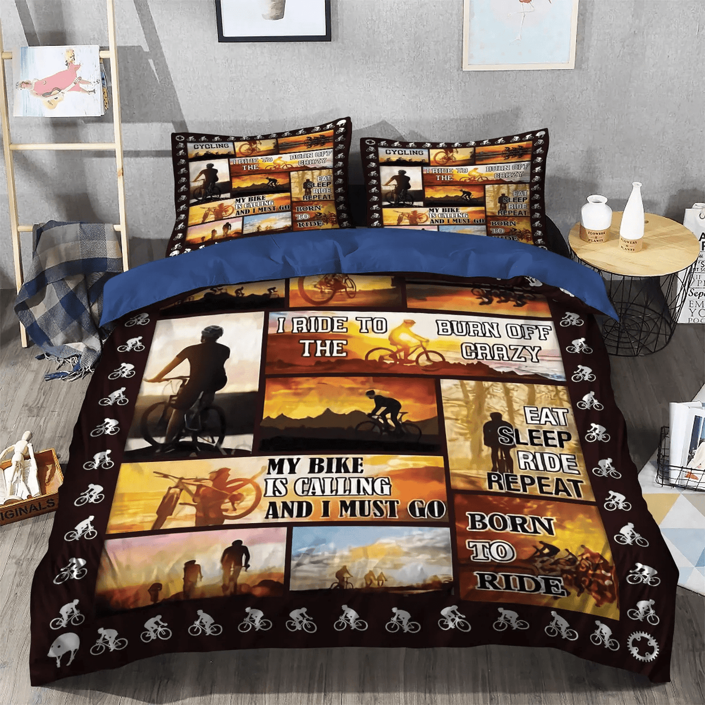 Cycling Octopus Long Sleeve Queen Size Bedding Set, Cycling Bedding set, Cycling Octopus Soft Duvet Cover Set, Cycling Bedding Set, Gifts for Cycling