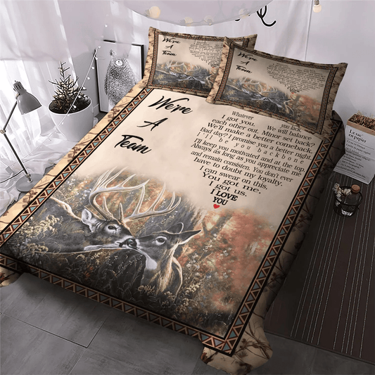 American Flag Deer Hunting Soft Duvet Cover Set, Hunting We're A Team Buck And Doe Bedding Set, Gifts for Hunting