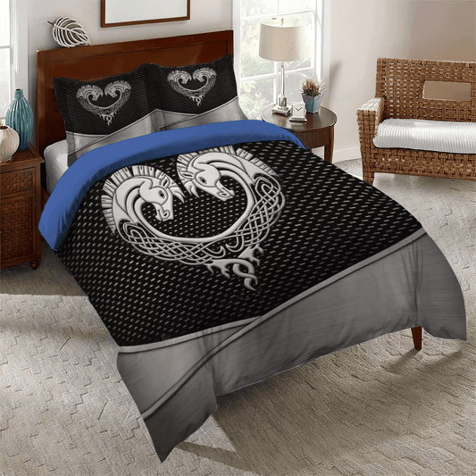 Abstract Horse Bedding set, Celtic Queen Size Bedding Set, Octopus Couple Soft Duvet Cover Set, Celtic Couple Horse Bedding Set, Gifts for Couple