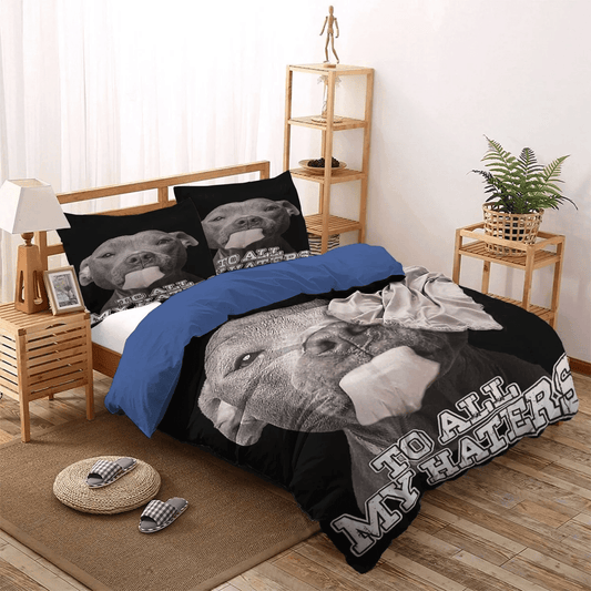 Cute Sleeping Chibi Dog King Size Bedding Set, Pitbull Dog Soft Duvet Cover Set, Pitbull Dog Bedding Set, Gifts for Dog