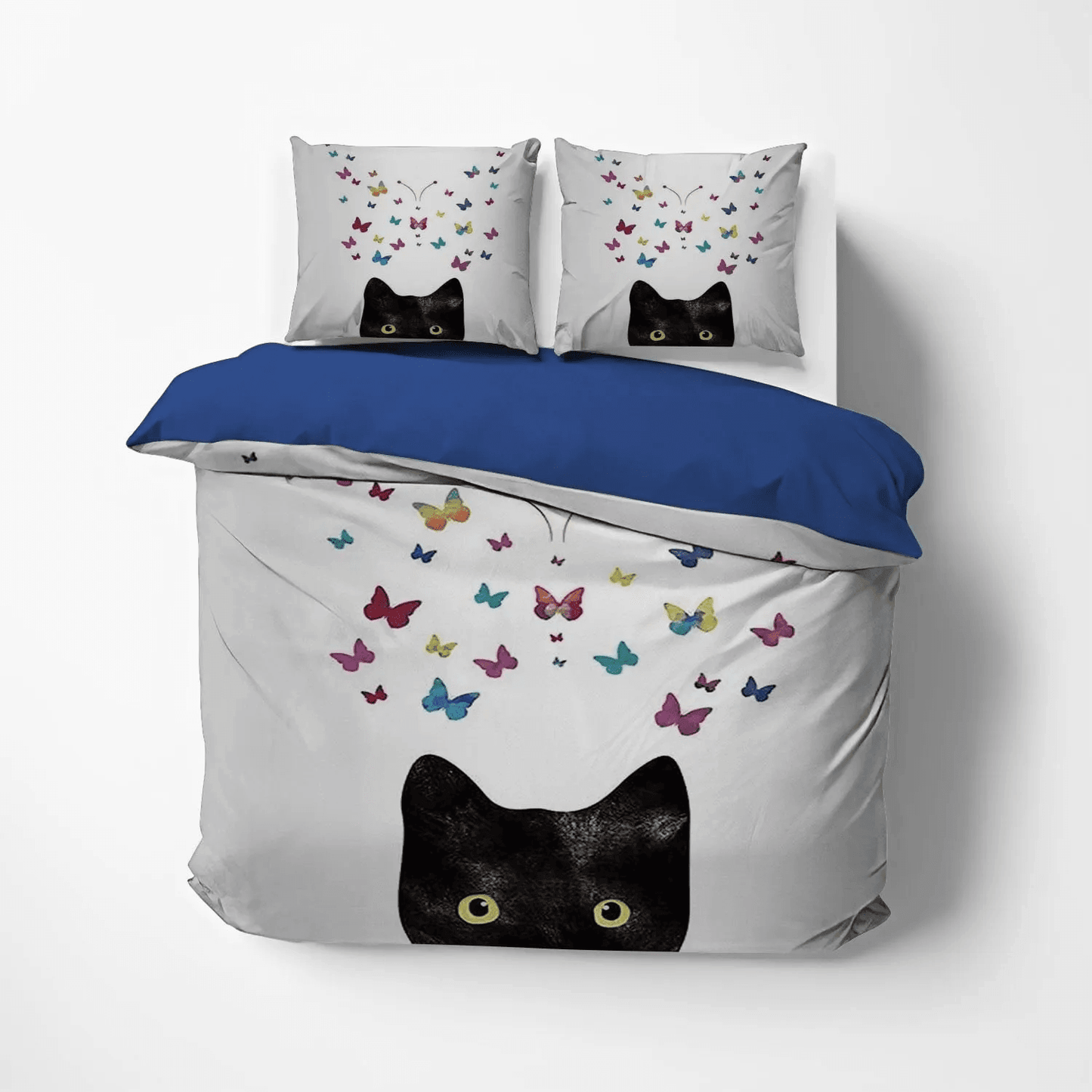 Personalized 3-piece Duvet Cover Bedding Set  Halloween Black Cat Spiral Queen Size Bedding Set, Butterfly Bedding set, Black Cat Butterfly Bedding Set, Gifts for Black Cat