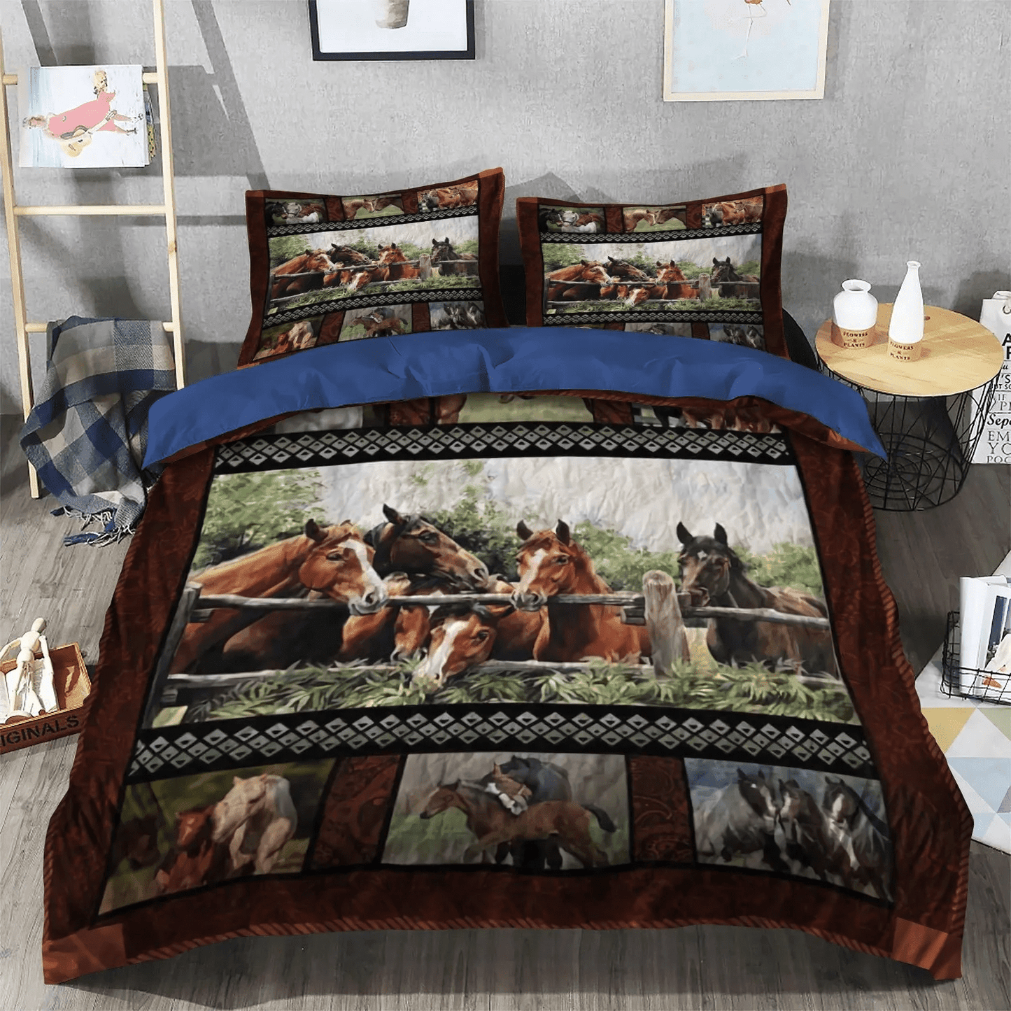 Abstract Horse Queen Size Bedding Set, Horse In Motion Bedding set, Galloping Horse Soft Duvet Cover Set, Horse Bedding Set, Gifts for Horse