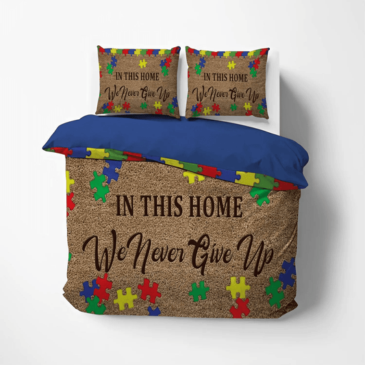 Autism Lips Soft Duvet Cover Set, Autism Bedding set, Autism Mom King Size Bedding Set, Autism We Never Give Up Bedding Set, Gifts for Autism