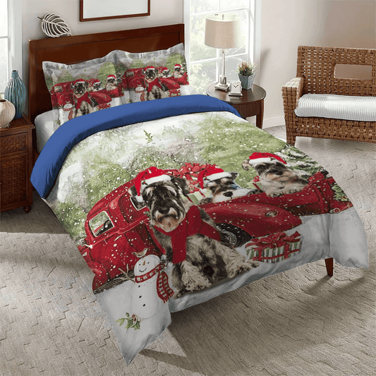 Miniature Schnauzer Mom Soft Duvet Cover Set, Christmas Tree Bedding set, Miniature Schnauzer Christmas Bedding Set, Gifts for Miniature Schnauzer