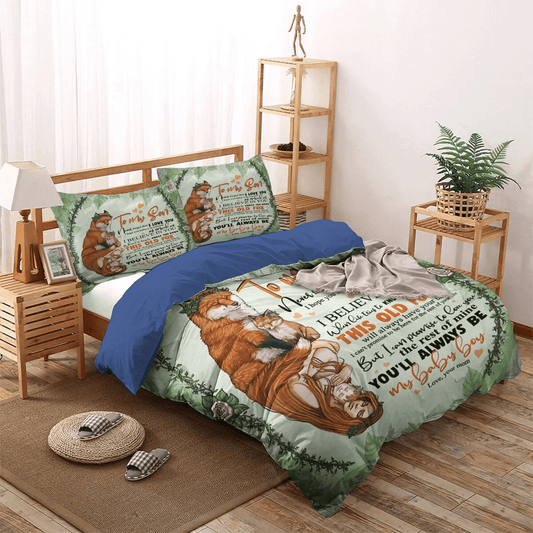Funny Son King Size Bedding Set, Awesome Son Queen Size Bedding Set, Thanks Son Soft Duvet Cover Set, Fox Mom To Son Bedding Set, Gifts for Mother