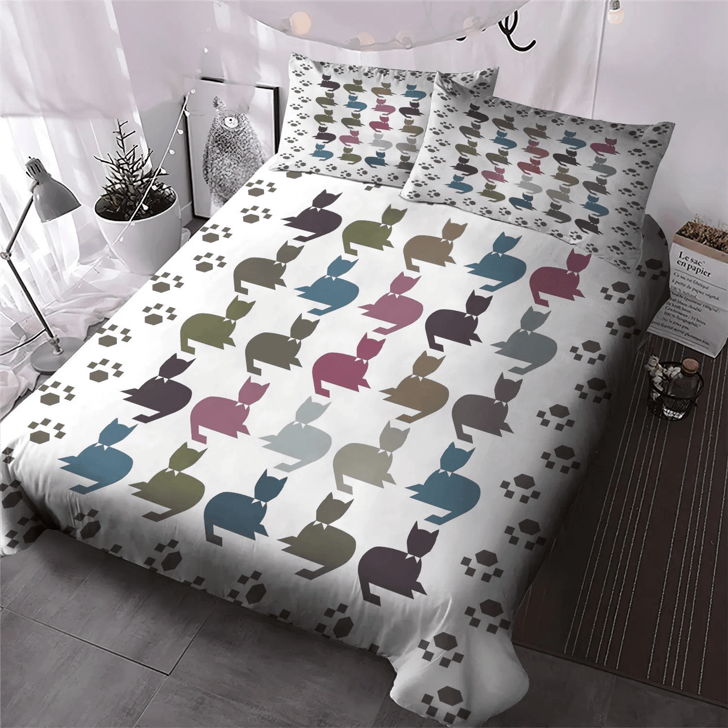 Cat Tracks Bedding set, Cat Paw Soft Duvet Cover Set, Cat King Size Bedding Set, Cat Bedding Set, Gifts for Cat