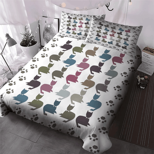 Cat Tracks Bedding set, Cat Paw Soft Duvet Cover Set, Cat King Size Bedding Set, Cat Bedding Set, Gifts for Cat