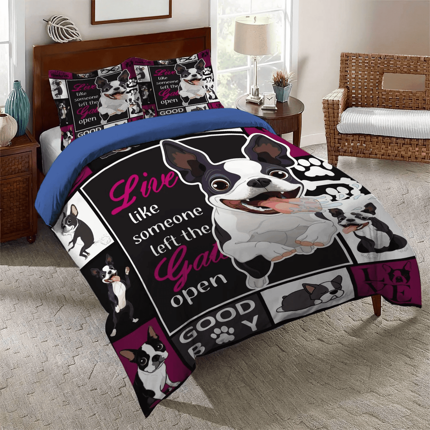 Boston Terrier Licked Bedding set, Boston Terrier Lover Soft Duvet Cover Set, Boston Terrier Dog Bedding Set, Gifts for Boston Terrier Dog