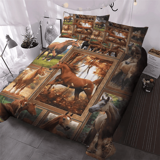Colorful Horse Soft Duvet Cover Set, Horse Running Queen Size Bedding Set, Horse Red Gift For Lover Bedding Set, Gifts for Red