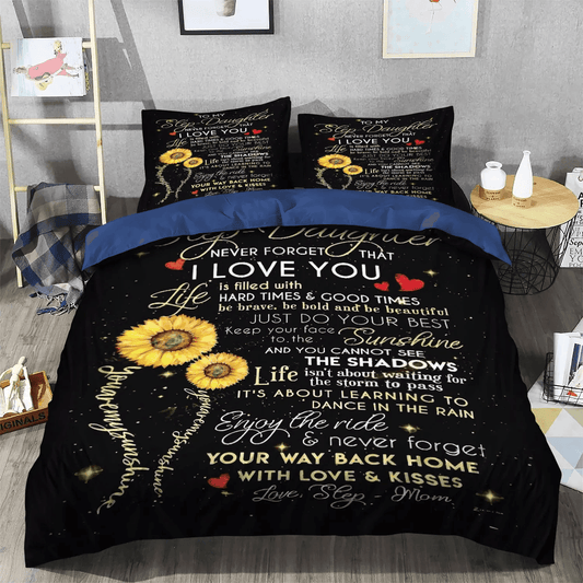 Personalized 3-piece Duvet Cover Bedding Set Parenting King Size Bedding Set, Sunflower Step Daughter Step Mom My Only Sunshine Bedding Set, Gifts for Daughter