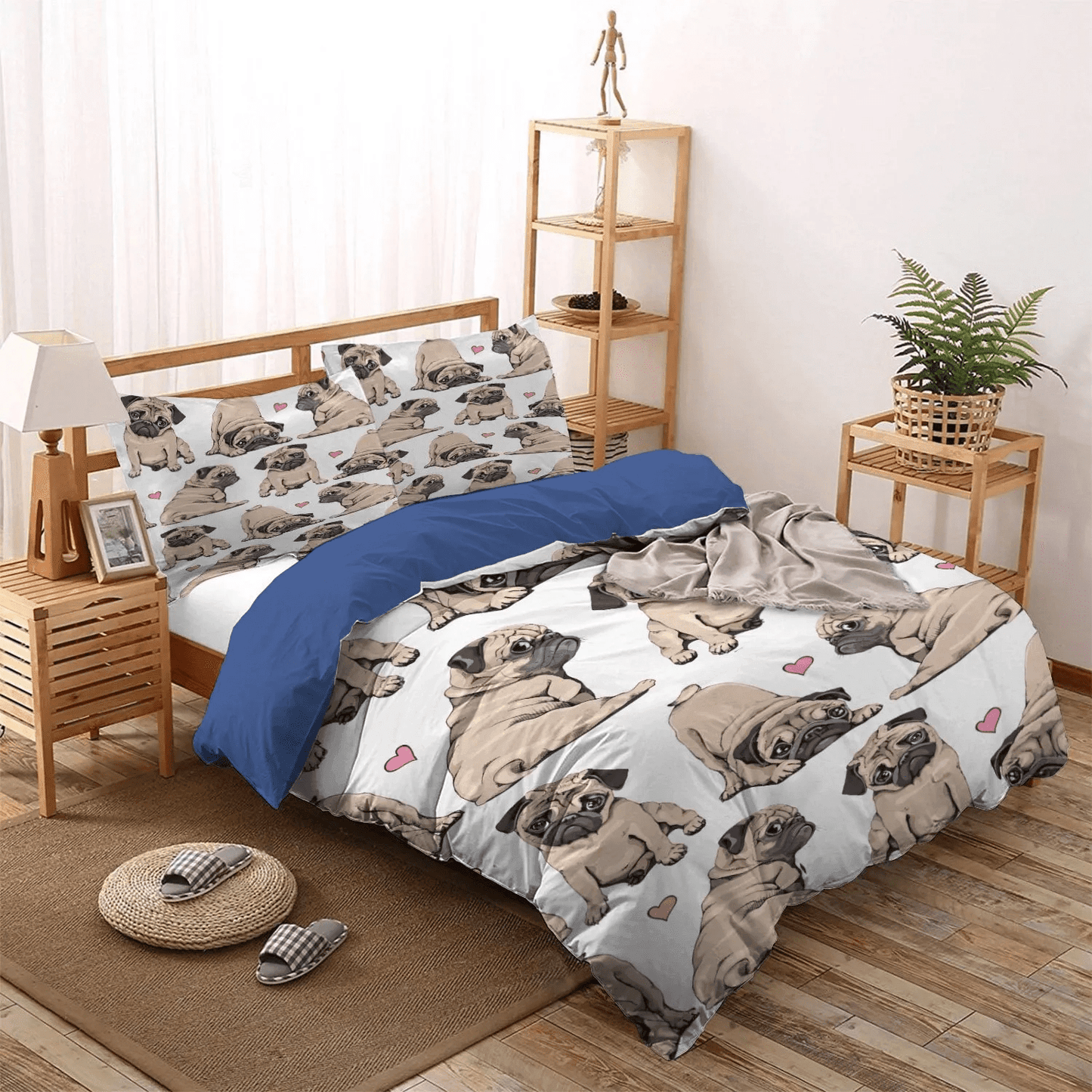 Cute Pug King Size Bedding Set, Pug Queen Size Bedding Set, Pug Lover Soft Duvet Cover Set, Funny Pug Dog Bedding set, Pug Bedding Set, Gifts for Pug