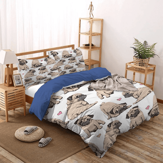 Cute Pug King Size Bedding Set, Pug Queen Size Bedding Set, Pug Lover Soft Duvet Cover Set, Funny Pug Dog Bedding set, Pug Bedding Set, Gifts for Pug