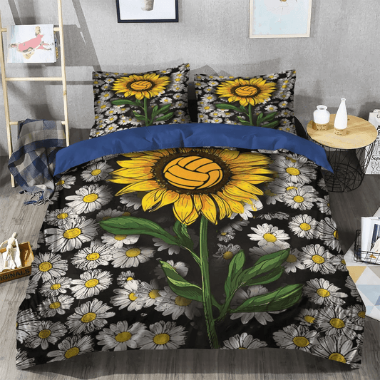 Volleyball Heartbeat Queen Size Bedding Set, Volleyball Mom Soft Duvet Cover Set, Volleyball Sunflower Bedding Set, Gifts for Volleyball