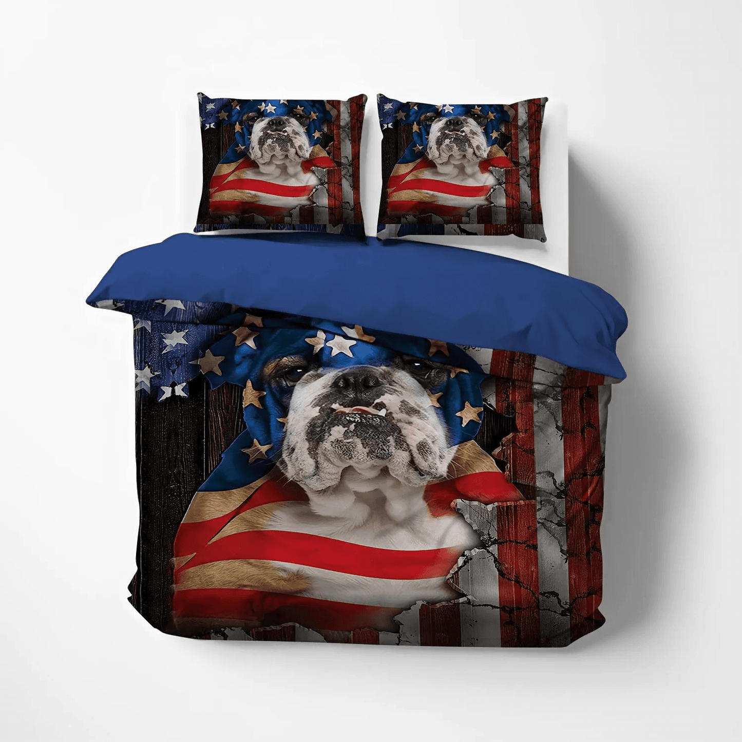 Bulldog Queen Size Bedding Set, Dog Lover Bedding set, English Bulldog Soft Duvet Cover Set, Bulldog American Flag Bedding Set, Gifts for Bulldog