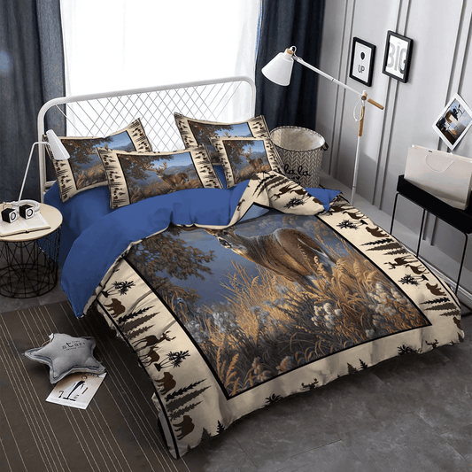 Personalized 3-piece Duvet Cover Bedding Set Forest Animal Queen Size Bedding Set, Christmas Deer King Size Bedding Set, Deer Hunting In Forest Bedding Set, Gifts for Forest
