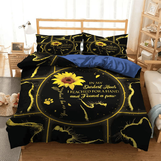 In A World Full Of Roses And Sunflowers Be A Weed Soft Duvet Cover Set, Black Cat Sunflower Starlight Bedding Set, Gifts for Sunflower