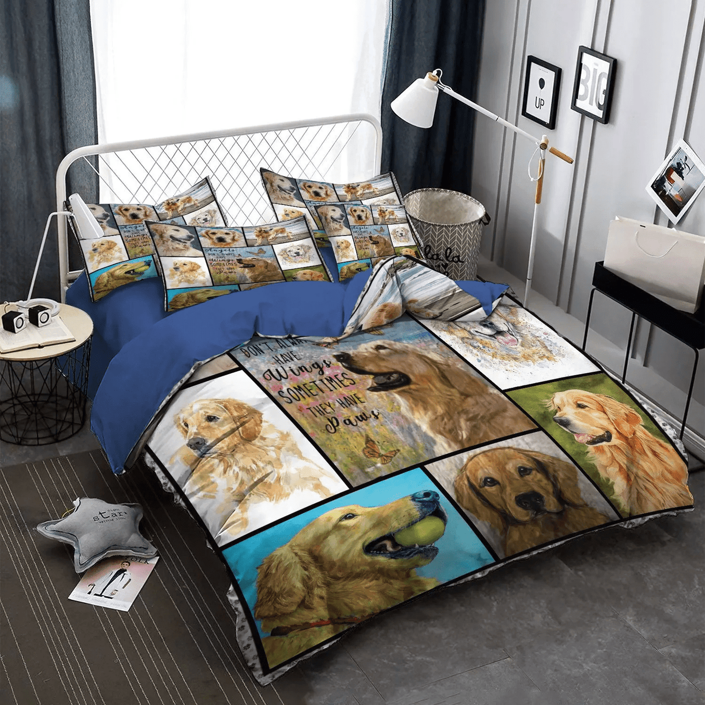Angel Club Soft Duvet Cover Set, Golden Retrieve Mom Queen Size Bedding Set, Golden Retriever Angels Bedding Set, Gifts for Angel