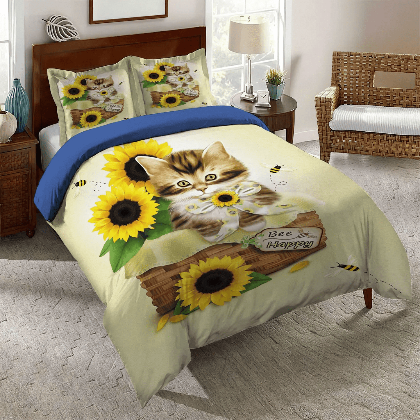 Cat Paw Bedding set, Honey Bee Soft Duvet Cover Set, Bee Gees Queen Size Bedding Set, Bee And Cat Bedding Set, Gifts for Bee