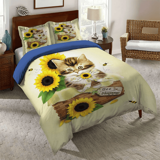 Cat Paw Bedding set, Honey Bee Soft Duvet Cover Set, Bee Gees Queen Size Bedding Set, Bee And Cat Bedding Set, Gifts for Bee