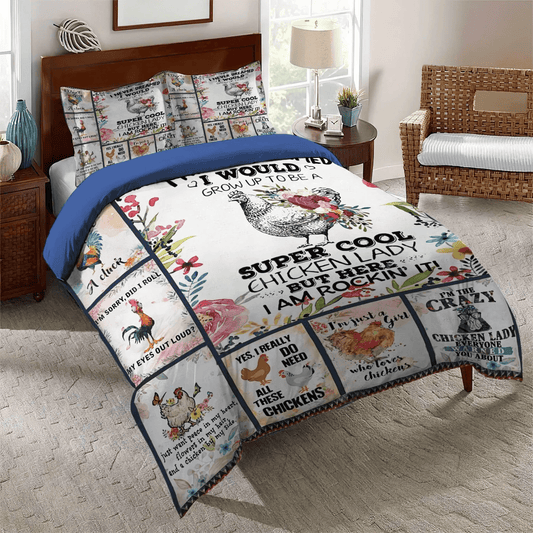 Chicken Dandel Queen Size Bedding Set, Chicken Mom Soft Duvet Cover Set, Beautiful Chicken Bedding Set, Gifts for Chicken