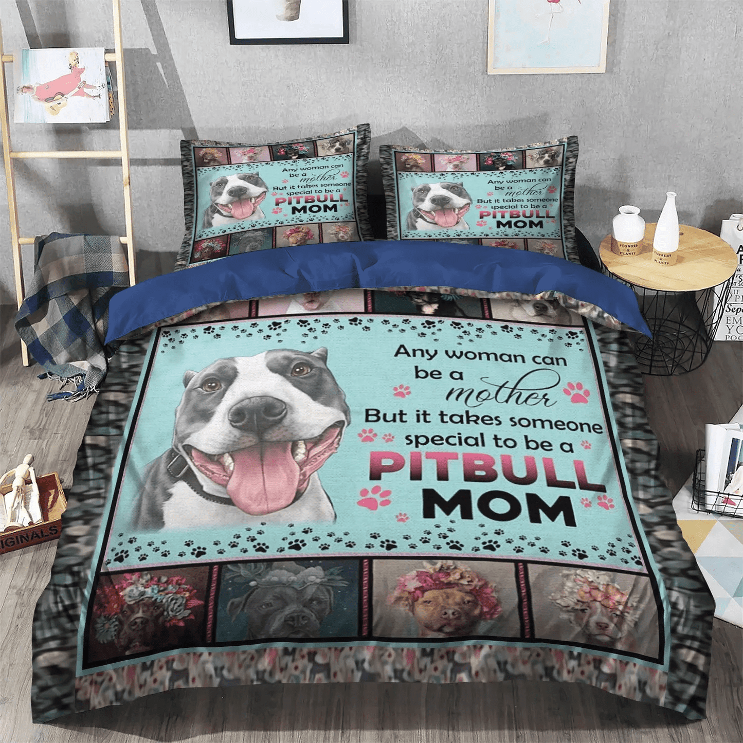 Blue Nose Pitbull King Size Bedding Set, Pitbull Soft Duvet Cover Set, Pitbull Mom Bedding Set, Gifts for Pitbull