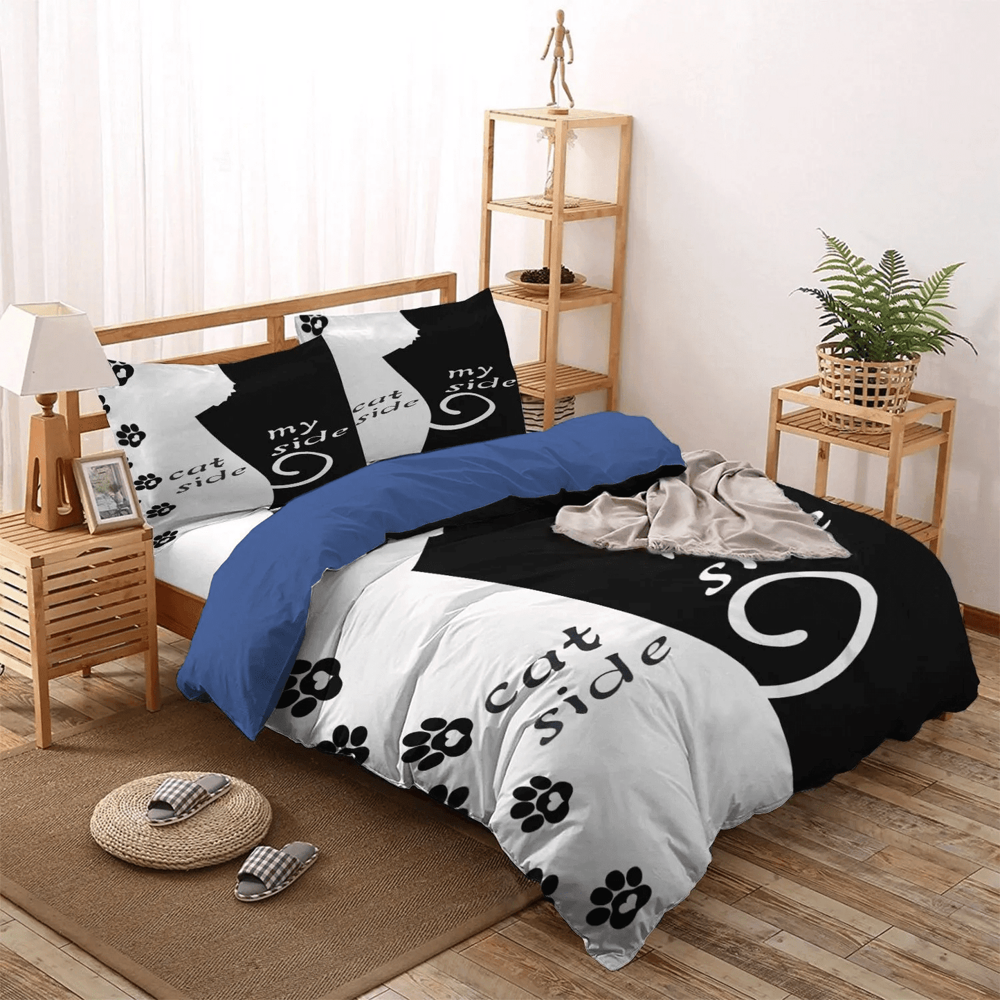 Cat Tracks Queen Size Bedding Set, Cat Paw Soft Duvet Cover Set, Cat King Size Bedding Set, Cat Side NHM Bedding Set, Gifts for Cat