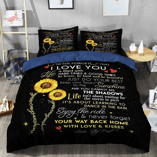 Great Dad Bedding set, Parenting Soft Duvet Cover Set, Sunflower To My Step Daughter Step Dad My Only Sunshine Bedding Set, Gifts for Daughter