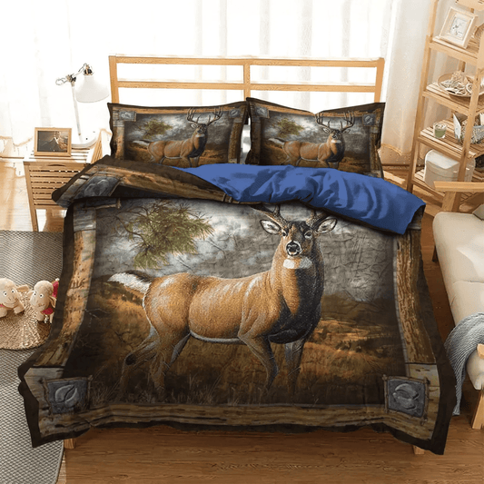 Personalized 3-piece Duvet Cover Bedding Set Christmas Deer Bedding set, Dear Deer Stag Head Queen Size Bedding Set, Deer Hunting Deer Bedding Set, Gifts for Hunting