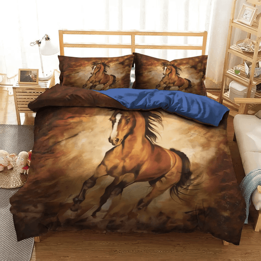 Galloping Horse Bedding set, Chocolate King Size Bedding Set, Horse Soft Duvet Cover Set, Chocolate Horses DKN Bedding Set, Gifts for Horse