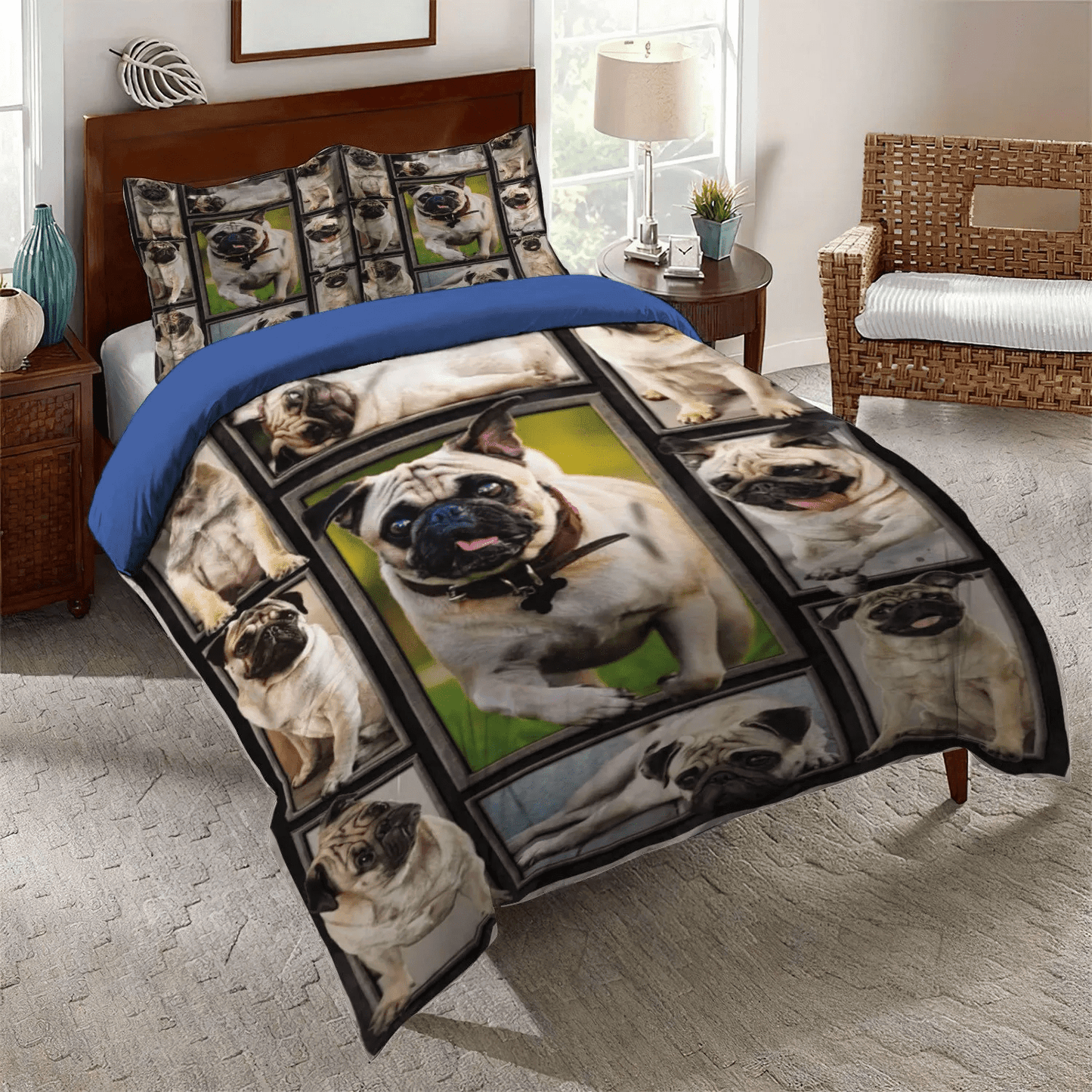 Funny Pug Dog King Size Bedding Set, Pug Soft Duvet Cover Set, Cute Pug Bedding set, Pug Really Cute Bedding Set, Gifts for Pug