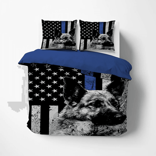 German Shepherd Cool Soft Duvet Cover Set, German Shepherd Floral Print Bedding set, German Shepherd Police Dog Bedding Set, Gifts for German Shepherd