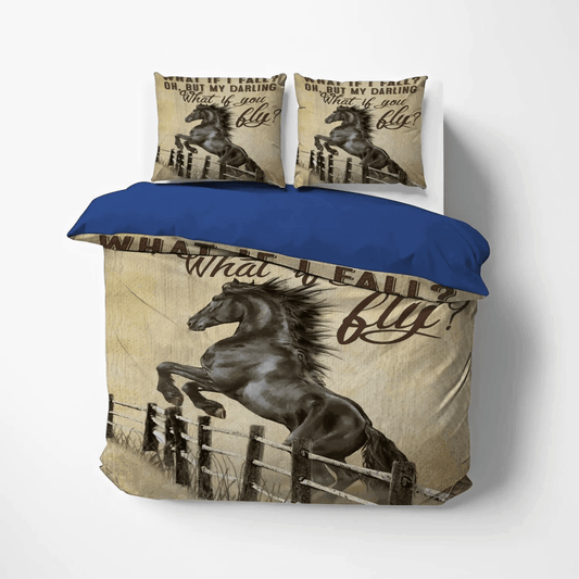 Galloping Horse Queen Size Bedding Set, Horse In Motion Bedding set, Horse Soft Duvet Cover Set, Horse What If I Fall SD Bedding Set, Gifts for Fall