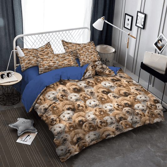 Cute Sleeping Chibi Dog Soft Duvet Cover Set, Goldendoodle King Size Bedding Set, Goldendoodle Dog Face Bedding Set, Gifts for Goldendoodle