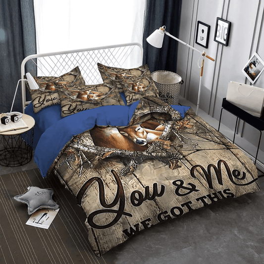 Funny Hunting Soft Duvet Cover Set, Huntings King Size Bedding Set, Deer Hunting You And Me We Got This Bedding Set, Gifts for Deer