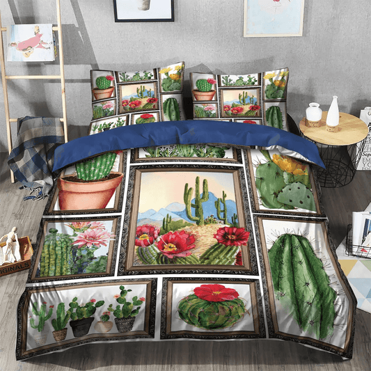 Cactus Pun Soft Duvet Cover Set, Catcus Funny Cat Queen Size Bedding Set, Cactus Bloom Bedding Set, Gifts for Cactus
