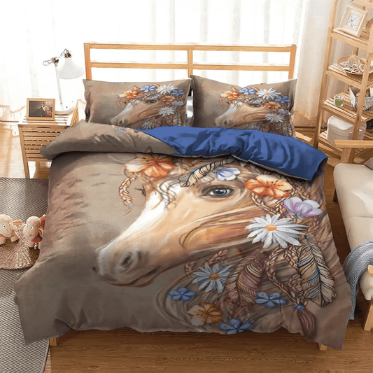 Galloping Horse Soft Duvet Cover Set, Boho Giraffe Bedding set, Boho Hippie Horse HnB DNT Bedding Set, Gifts for Hippie