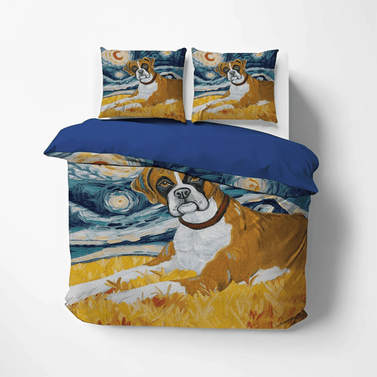 Chibi Dog Chibi Dog Chibi Dog Chibi Dog Soft Duvet Cover Set, Traditional Boxer Tattoo Queen Size Bedding Set, Boxer Dog Bedding Set, Gifts for Dog