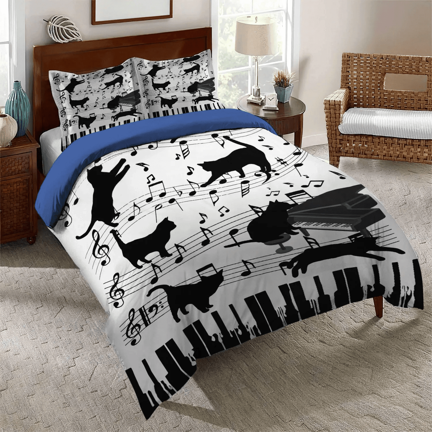 Cat Paw Soft Duvet Cover Set, Piano King Size Bedding Set, Cat Playing Piano Queen Size Bedding Set, Piano Cat Bedding Set, Gifts for Piano