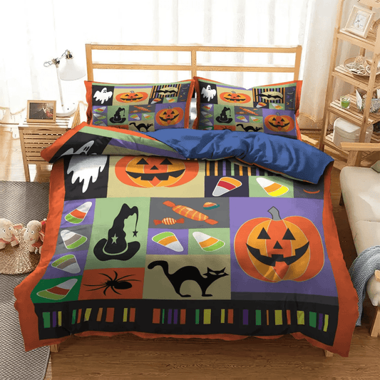 Personalized 3-piece Duvet Cover Bedding Set  Bat Lover Queen Size Bedding Set, Animal Lover King Size Bedding Set, Halloween Pumpkin Witch Black Cat Spider Bat Ghos Bedding Set, Gifts for Spider