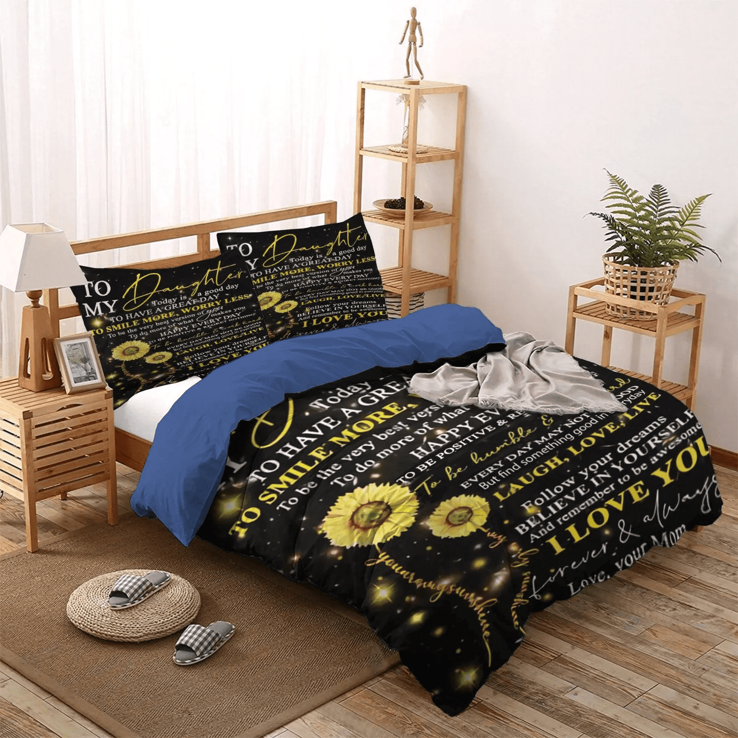 Daughters Queen Size Bedding Set, Flowers Bedding set, Parenting Soft Duvet Cover Set, To My Daughter Sunflower NHM Bedding Set, Gifts for Daughter