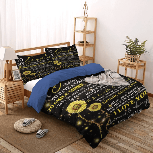 Daughters Queen Size Bedding Set, Flowers Bedding set, Parenting Soft Duvet Cover Set, To My Daughter Sunflower NHM Bedding Set, Gifts for Daughter