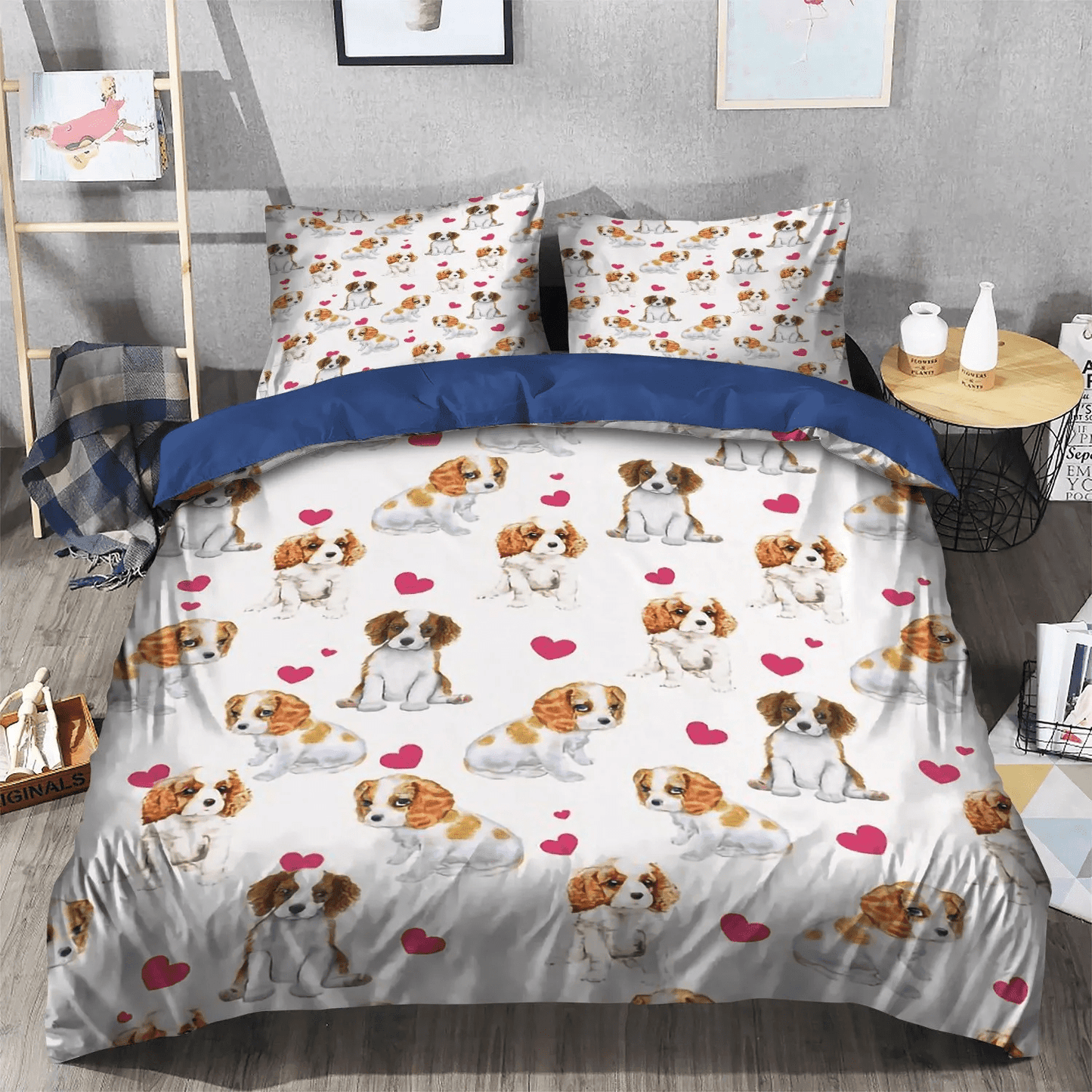 Cocker Spaniel Drawing Cuute Queen Size Bedding Set, Mother Mother Soft Duvet Cover Set, Cavalier King Charles Spaniel Mom Bedding Set, Gifts for King