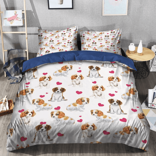 Cocker Spaniel Drawing Cuute Queen Size Bedding Set, Mother Mother Soft Duvet Cover Set, Cavalier King Charles Spaniel Mom Bedding Set, Gifts for King