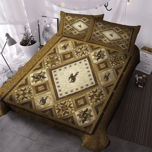 Golden Cowboys Soft Duvet Cover Set, Horse Lover King Size Bedding Set, Cowboy Bedding set, Cowboy Bedding Set, Gifts for Cowboy