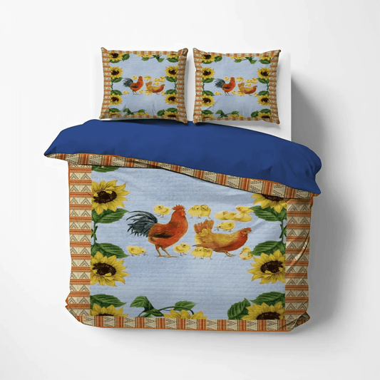 Sunflower Lover King Size Bedding Set, Chicken Mom Soft Duvet Cover Set, Flowers Bedding set, Chicken And Sunflower Bedding Set, Gifts for Sunflower