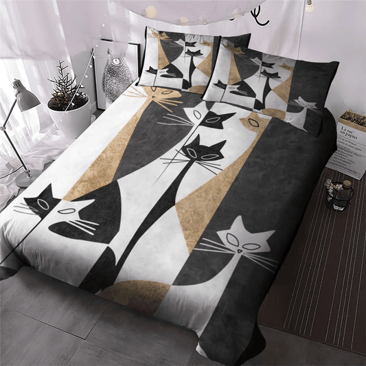 Cat Paw Queen Size Bedding Set, Cat Tracks King Size Bedding Set, Cat Soft Duvet Cover Set, Cat Bedding Set, Gifts for Cat