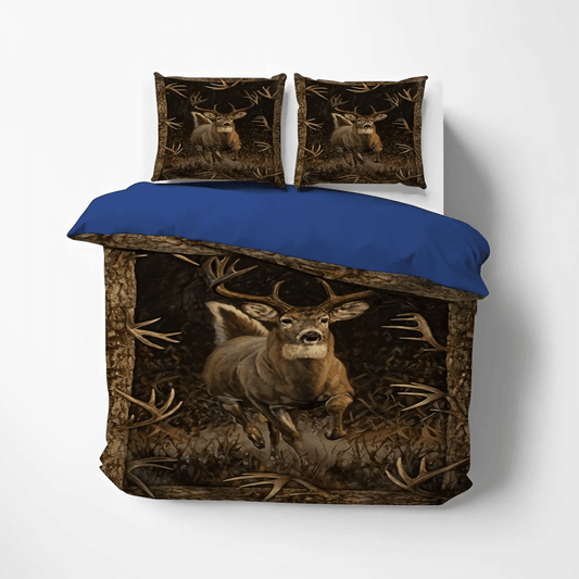 American Flag Deer Hunting King Size Bedding Set, Hunting Soft Duvet Cover Set, Whitetail Deer Hunting Bedding Set, Gifts for Hunting