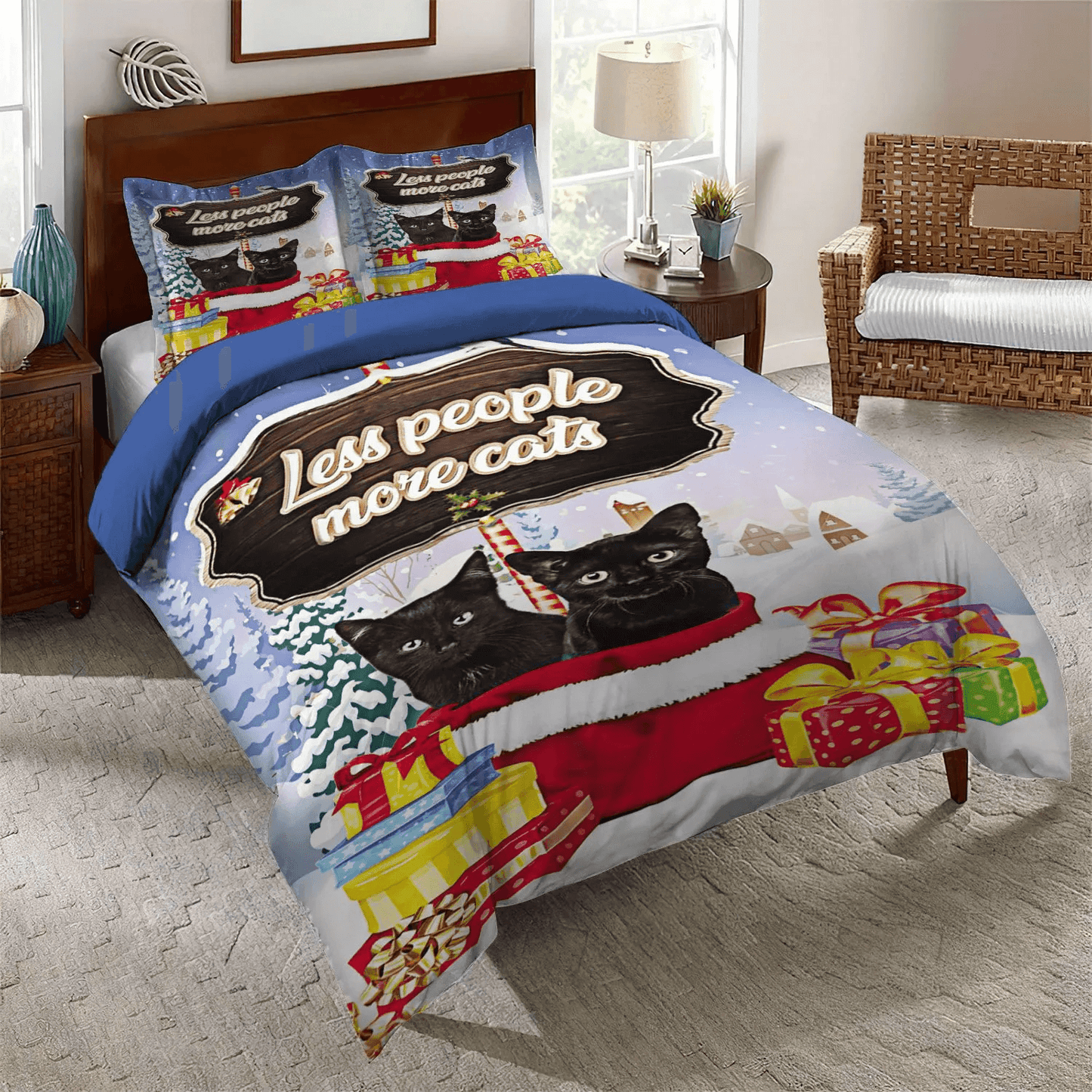 Black Cat Foals Bedding set, Black Cat Soft Duvet Cover Set, Black Cat Less People More Cat Bedding Set, Gifts for Black Cat