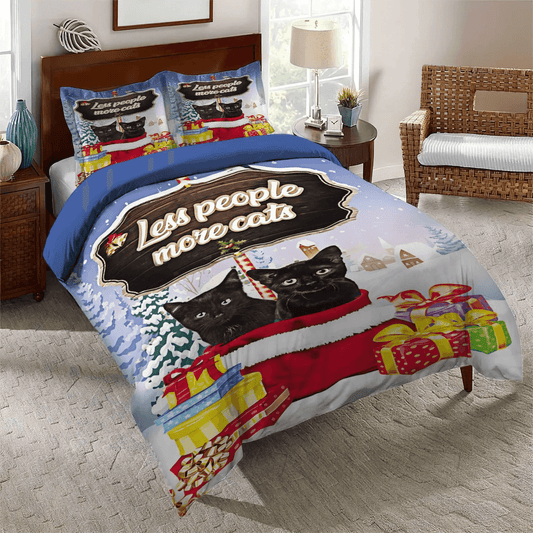 Black Cat Foals Bedding set, Black Cat Soft Duvet Cover Set, Black Cat Less People More Cat Bedding Set, Gifts for Black Cat
