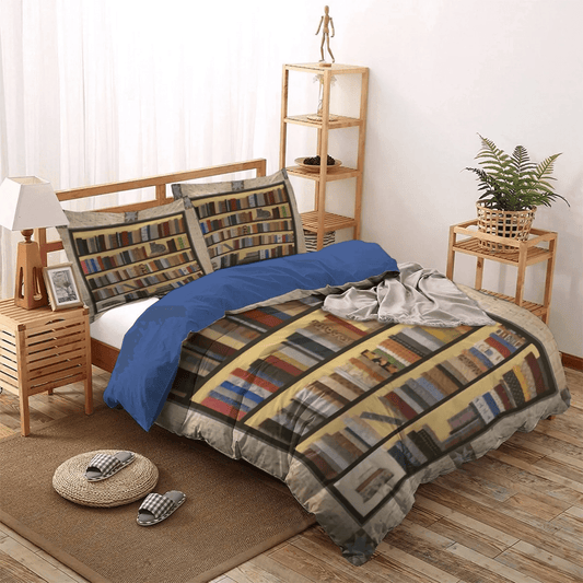 Cat Queen Size Bedding Set, Cat Paw King Size Bedding Set, Cat Tracks Soft Duvet Cover Set, Bookcase And Cat Bedding Set, Gifts for Cat